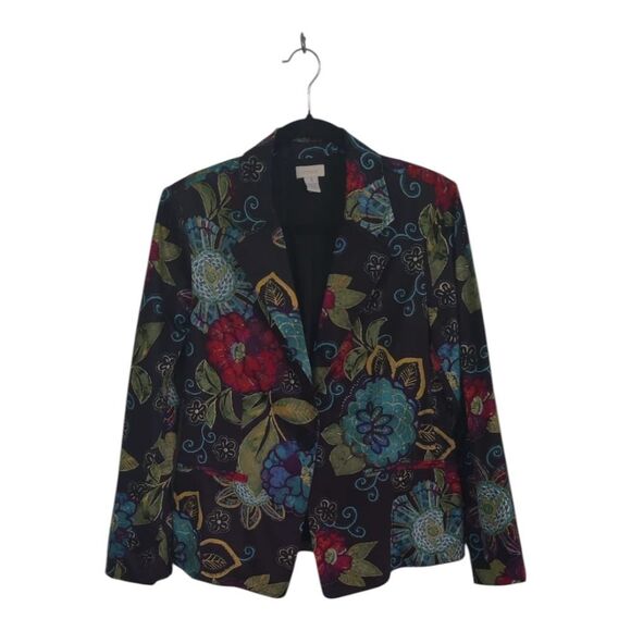 Chico's Vibrant Floral Blazer with Red and Blue Accents Size 1 M - Picture 3 of 8